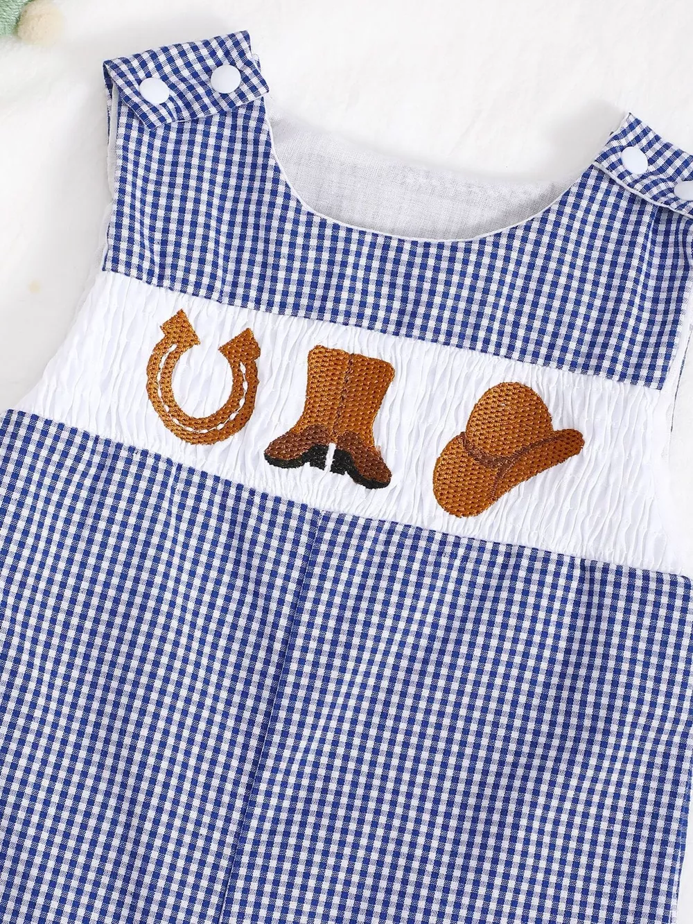 Children's Embroidered Plaid One-Piece Romper, image 12