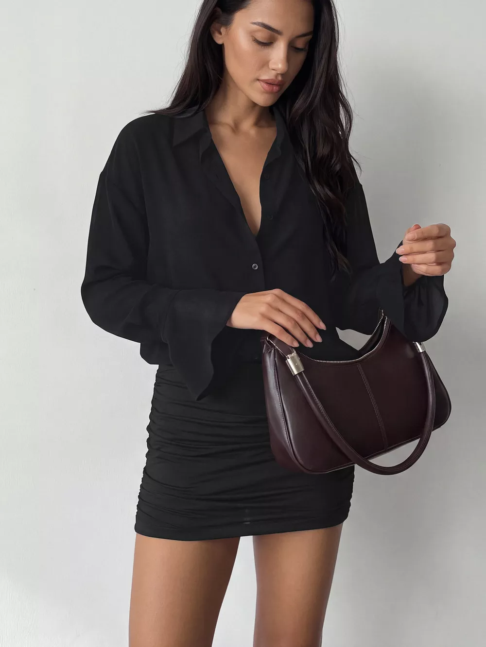 Button Front Flounce Sleeve Bodycon Shirt Dress, image 5