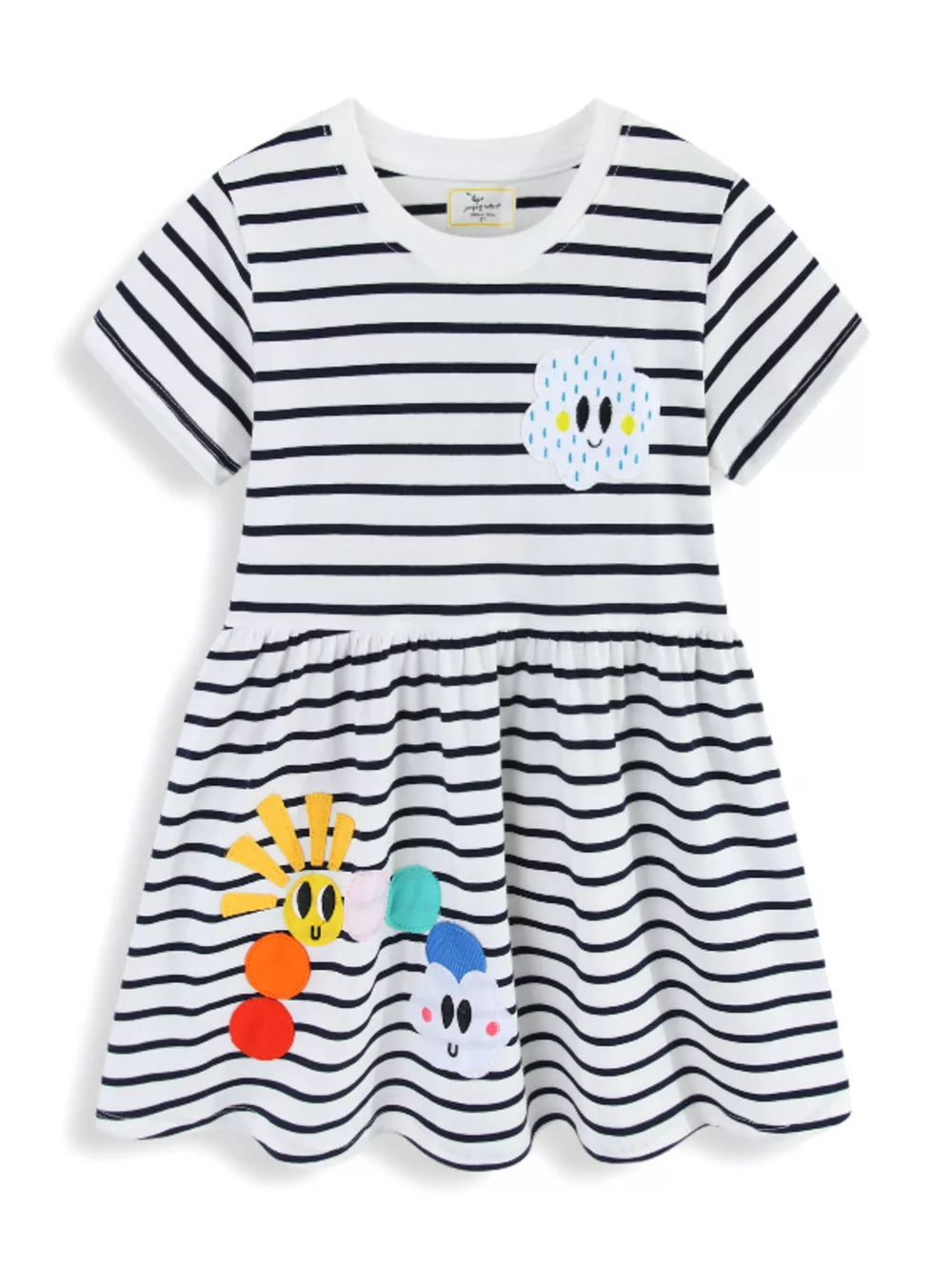 Children's Cute Appliques Striped Round Neck Dress, image 4