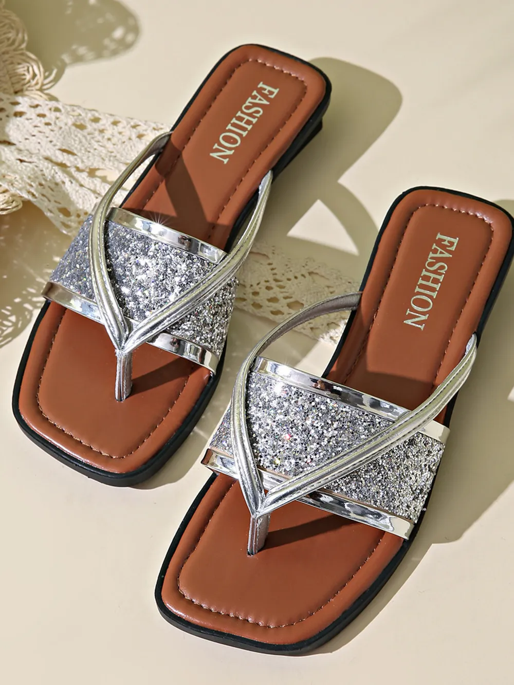 Glitter Cross-Strap Sandals, image 4