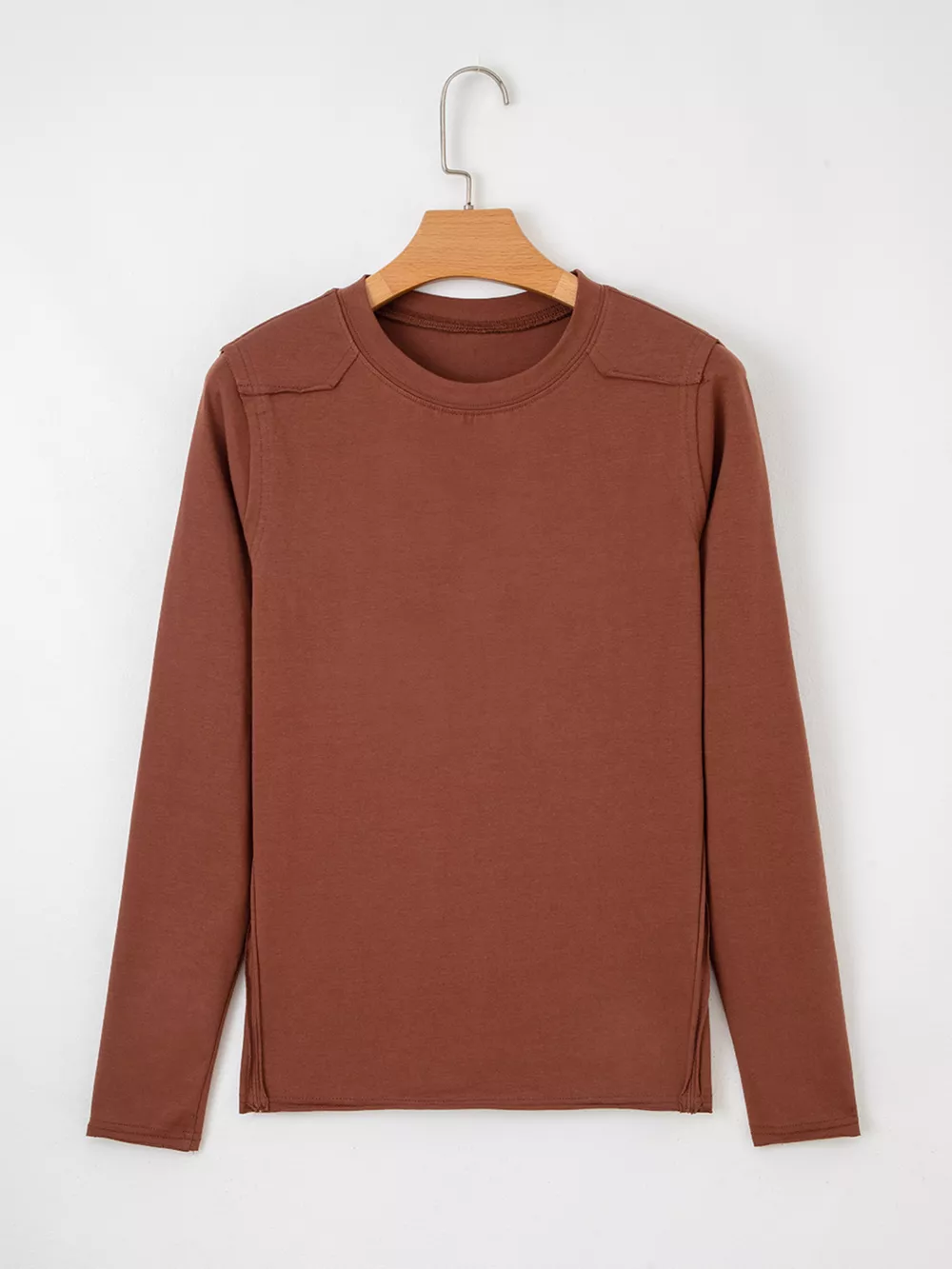 Raw Seam Detail Solid Color Long Sleeve Top, image 3