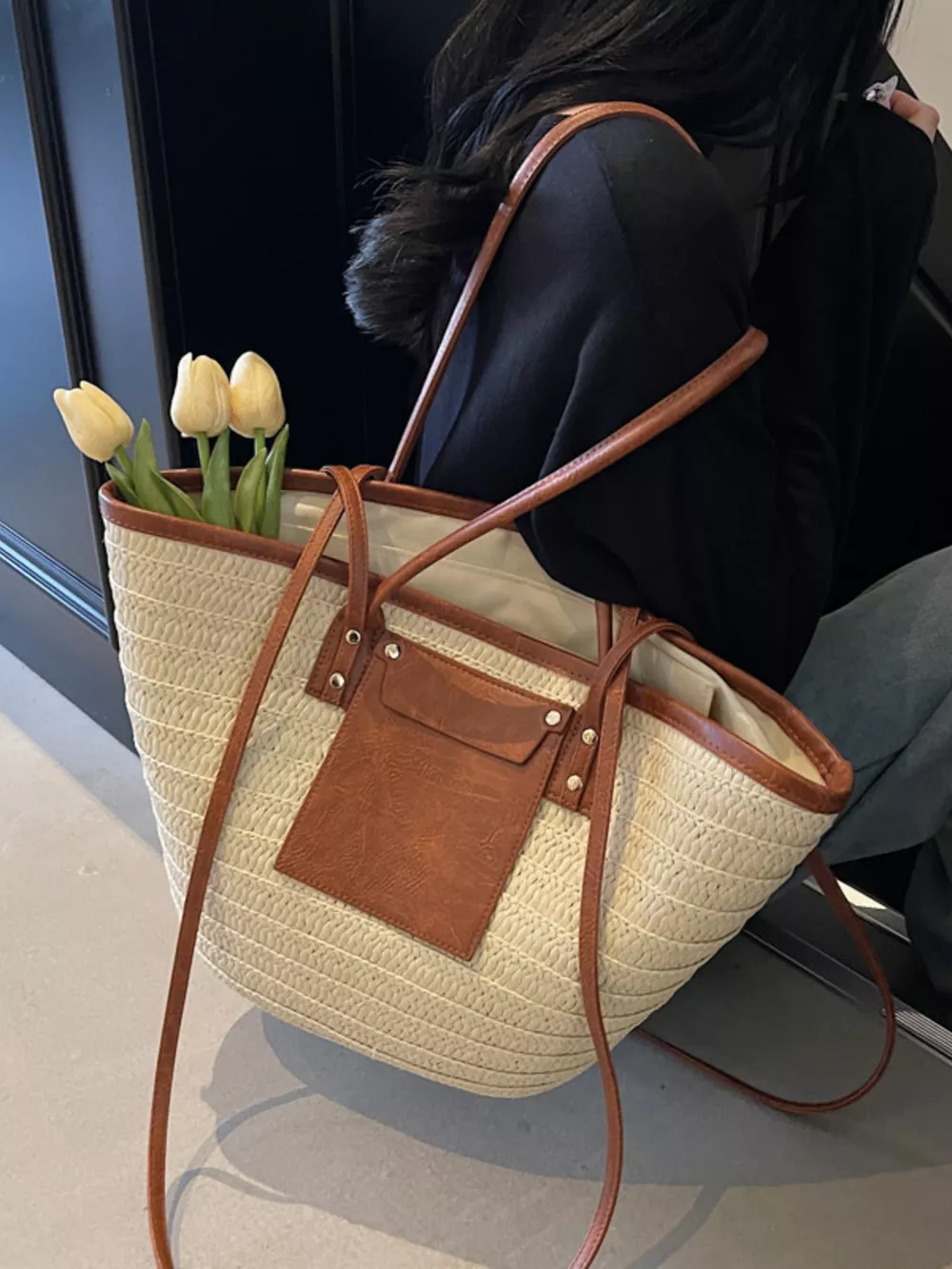 Woven Straw Tote Bag, image 6