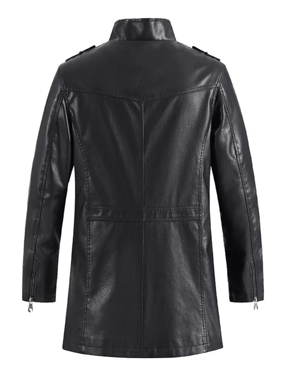 Men's Zip Up Long Sleeve Leather Jacket, image 2