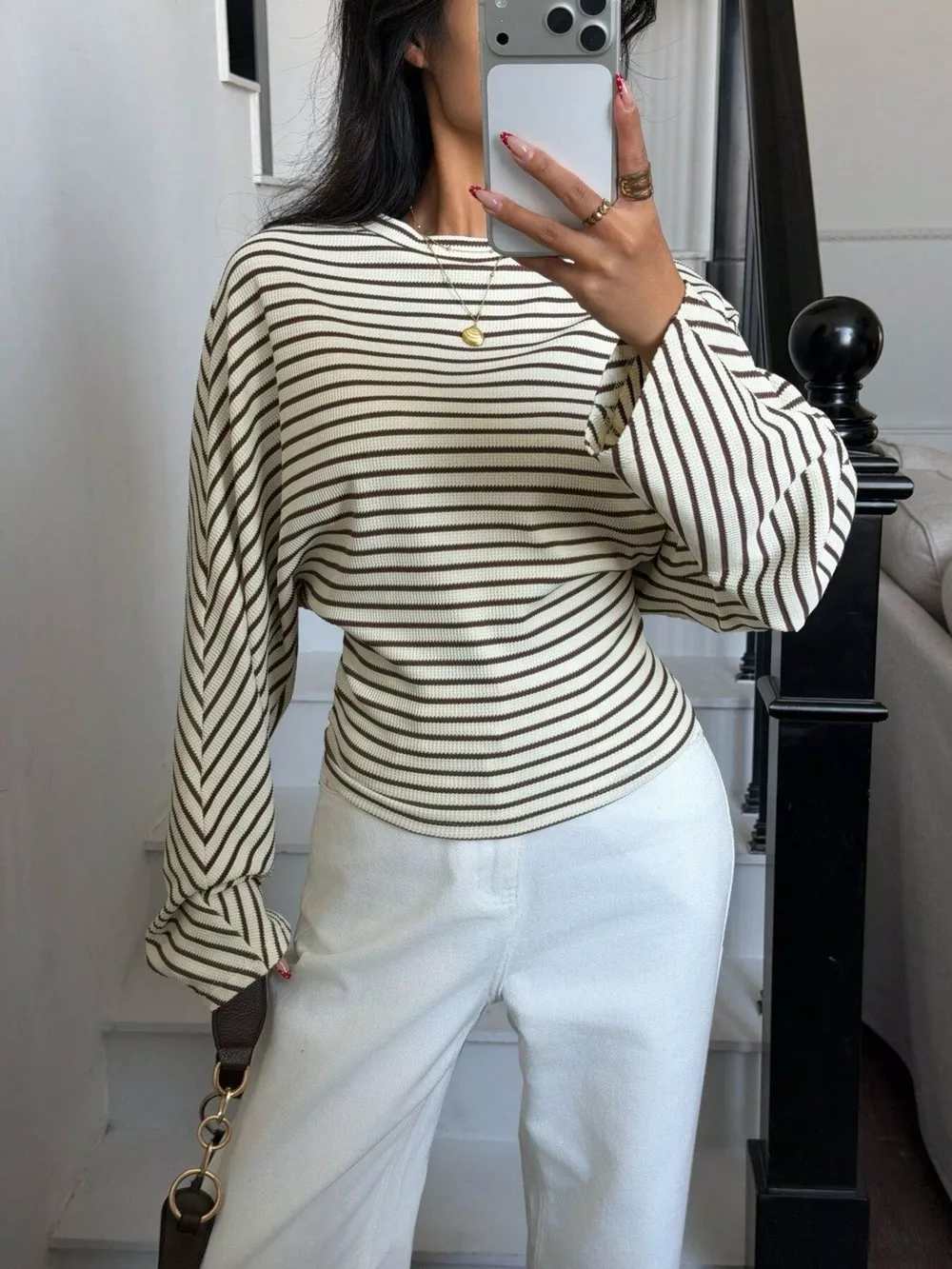 Casual Striped Batwing Sleeve T-Shirt, image 4