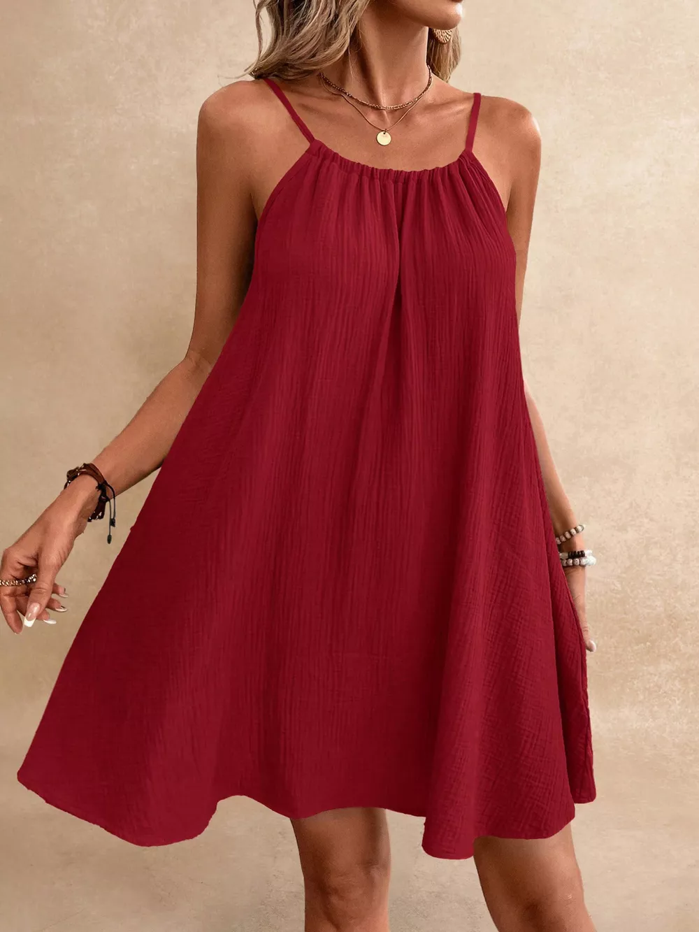 Casual Spaghetti Strap Gauze Dress, image 15
