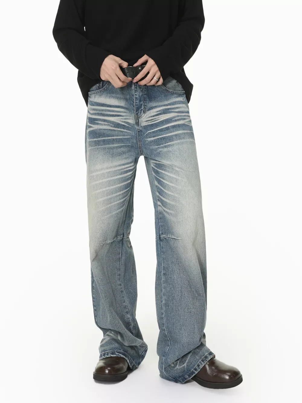 Men's Wide Leg Washed Jeans, image 4