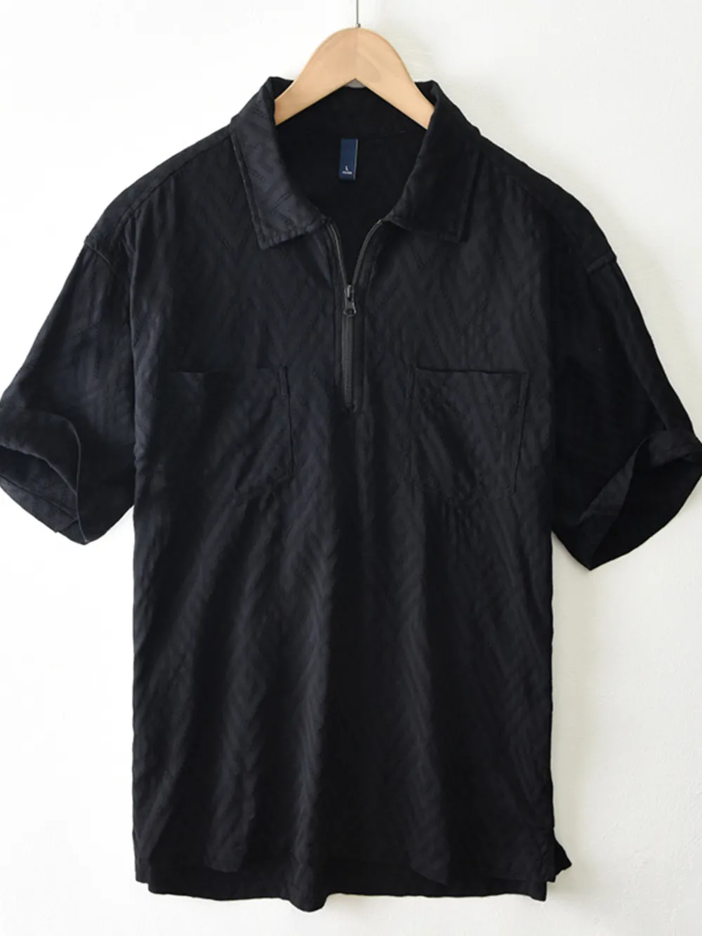 Men's Plus Size Quarter Zip Short Sleeve Blouse, image 2