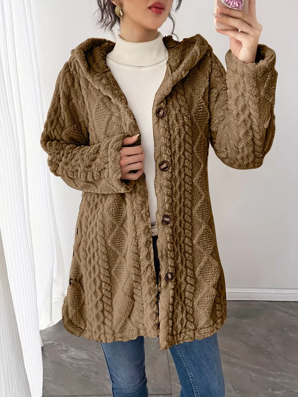 Full Size Button-Down Hooded Outerwear Plus Size, image 24