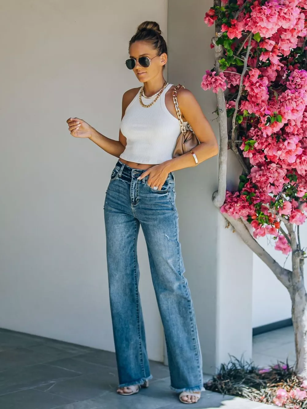Frayed Hem High-Waisted Wide Leg Jeans, image 6