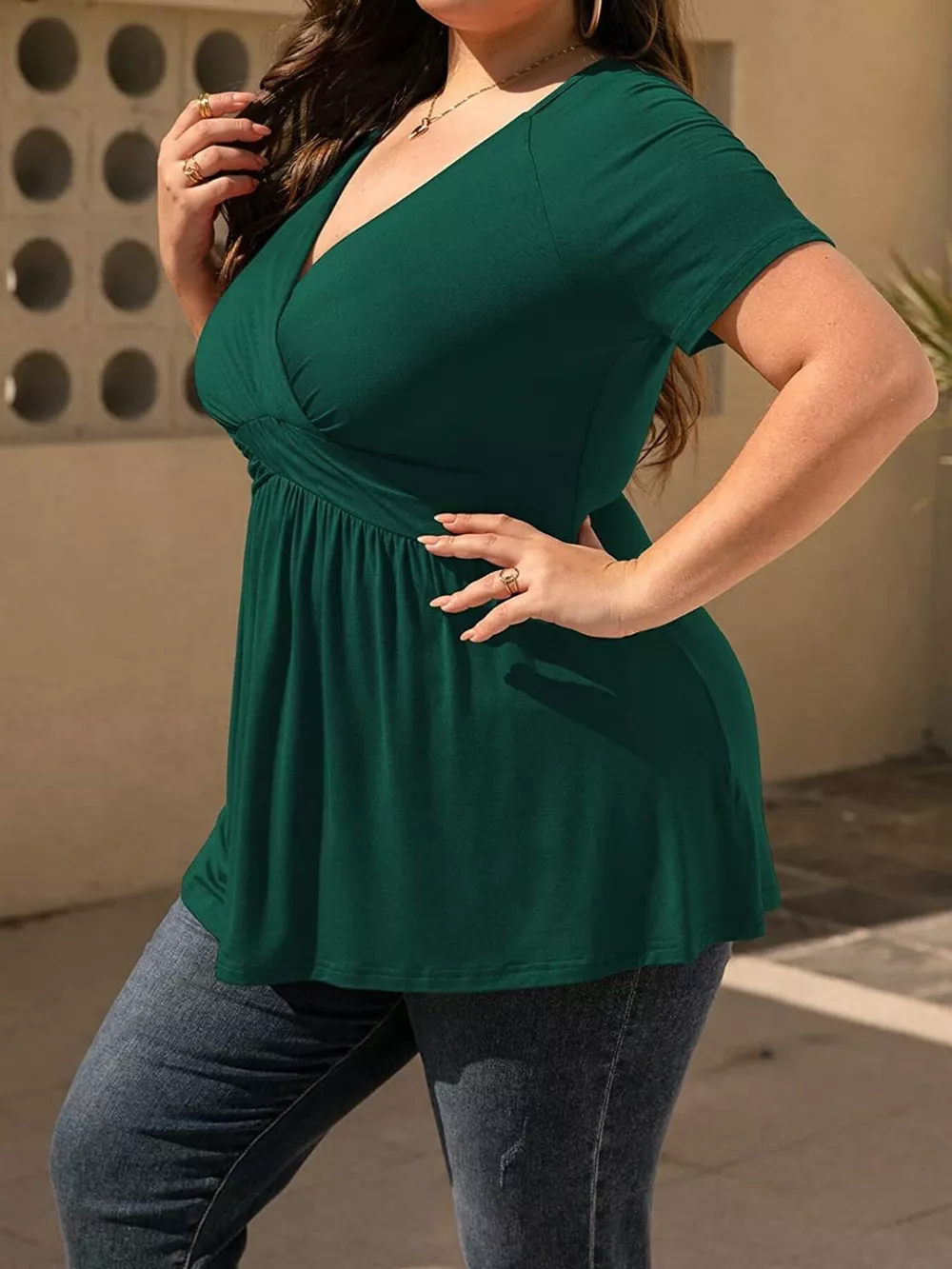 Plus Size Surplice Short Sleeve T-Shirt, image 8