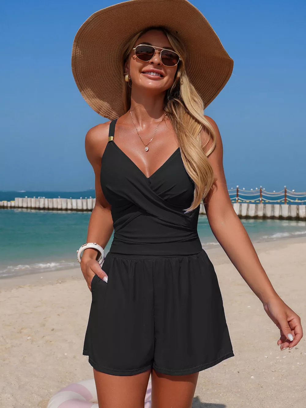 V-Neck Spaghetti Strap One-Piece Swimsuit, image 3