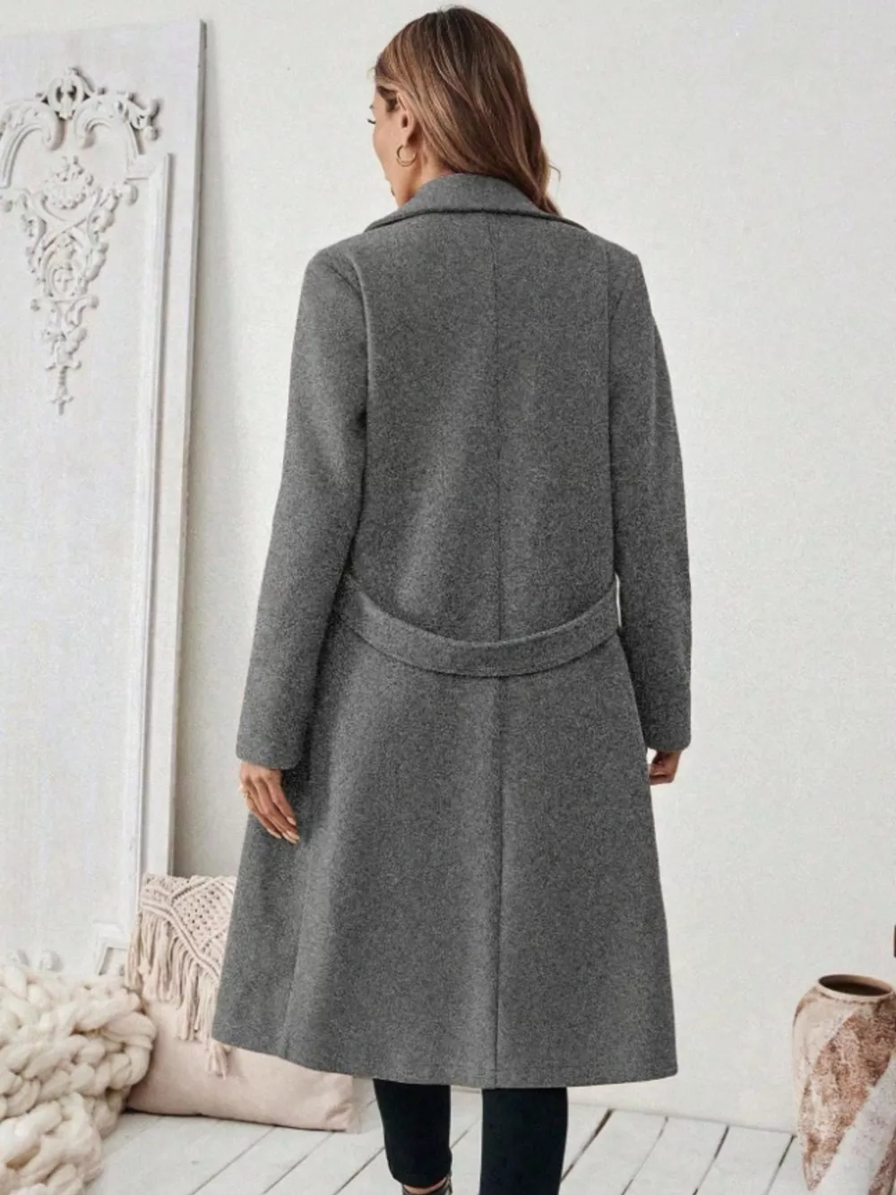 Full Size Elegant Lapel Collar Belted Coat with Pockets Plus Size, image 4