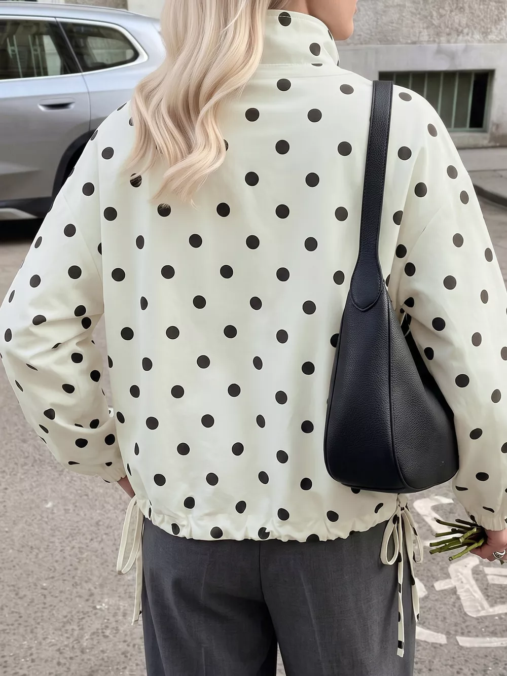 Polka Dot Stand-Collar Casual Jacket, image 4