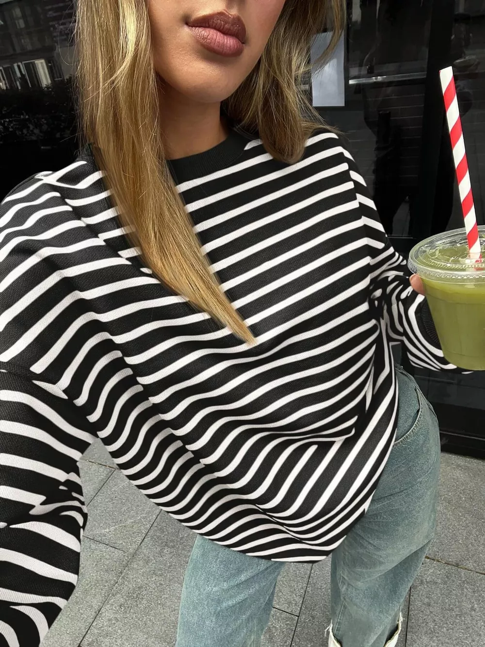 Striped Round Neck Oversized Casual Sweatshirt, image 9