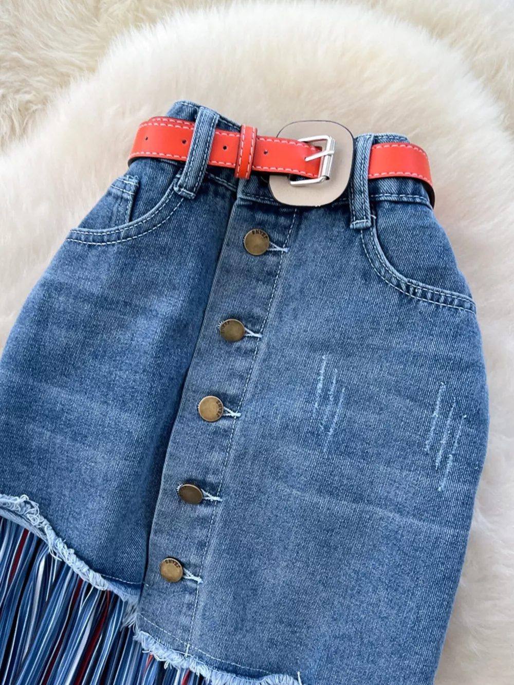 Full Size Striped Patchwork Denim Skirt Plus Size, image 4