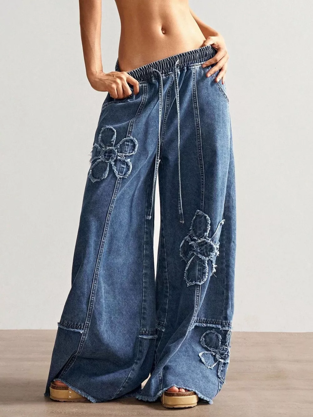 Floral Appliques Wide Leg Jeans, image 7