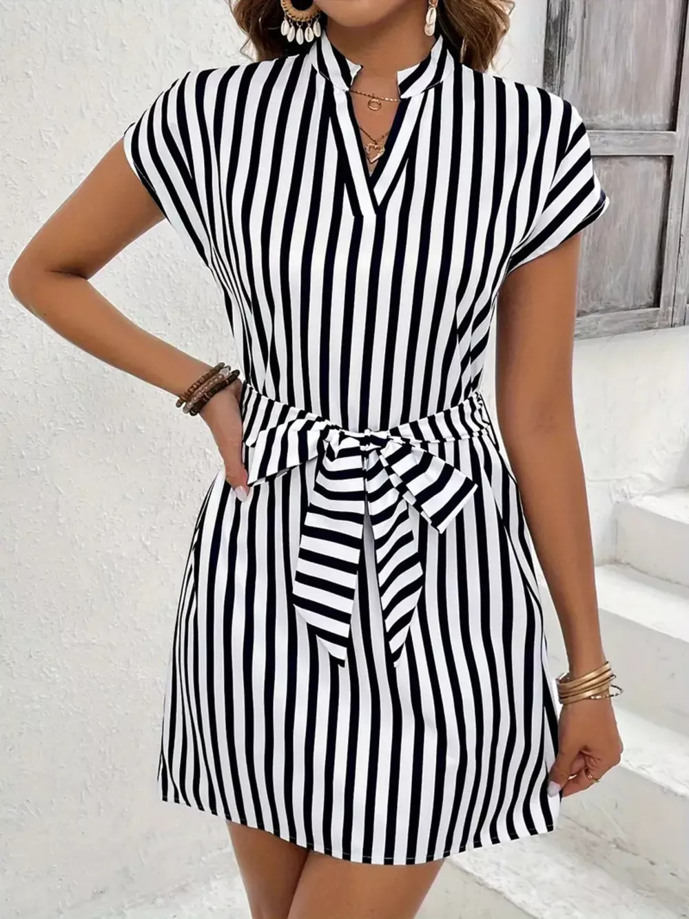 Striped Tie Waist Mini Dress, image 12