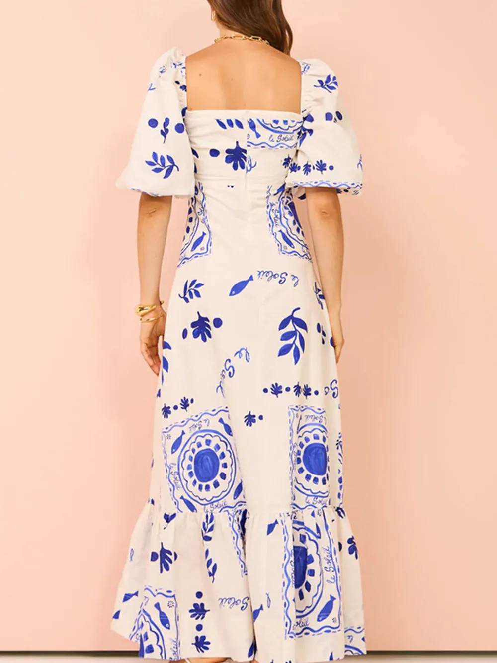 Floral Square Neck Puff Sleeve Maxi Dress with Ruffle Hem, image 10