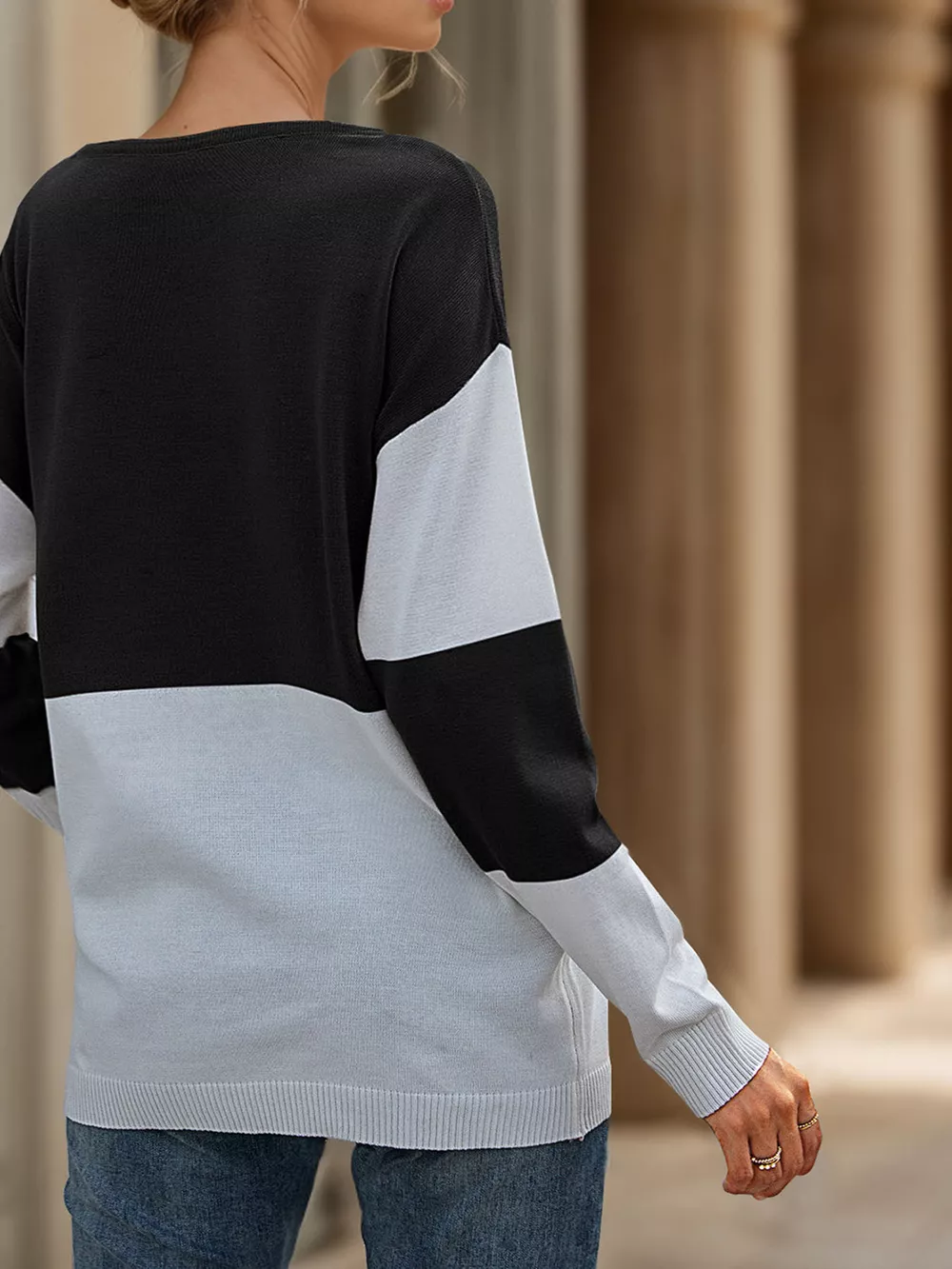 Color Block V-Neck Knit Top, image 14