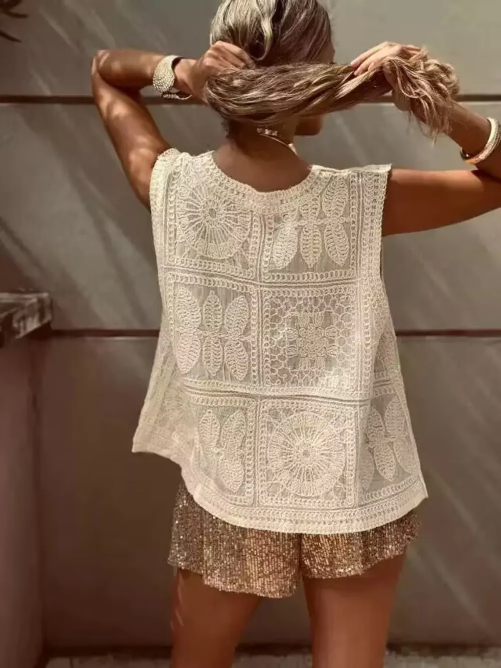 Crochet Lace V-Neck Vest, image 4