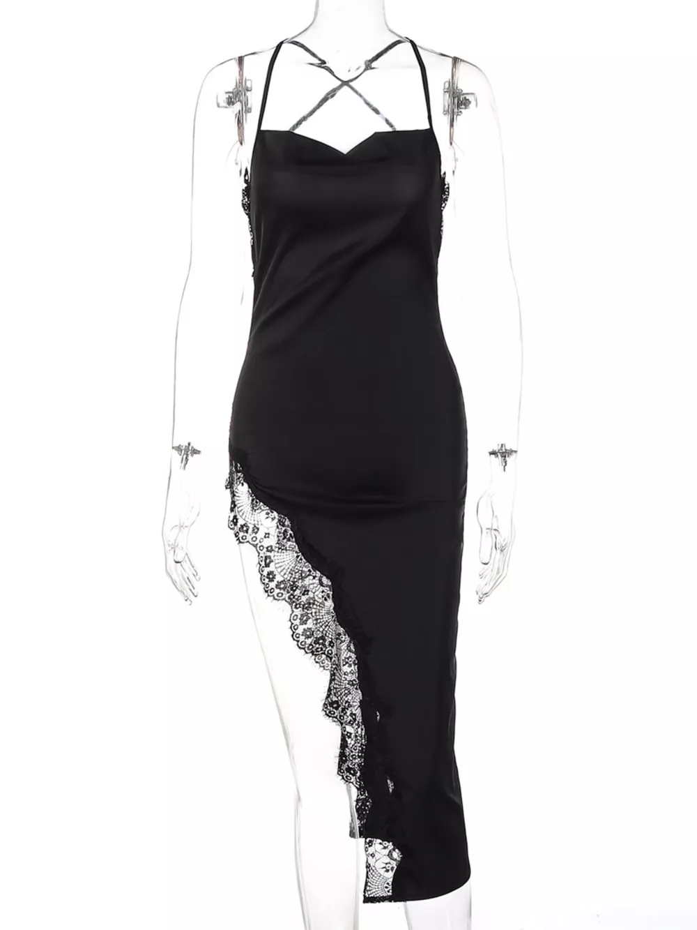 Lace Detail Split Spaghetti Strap Dress, image 7