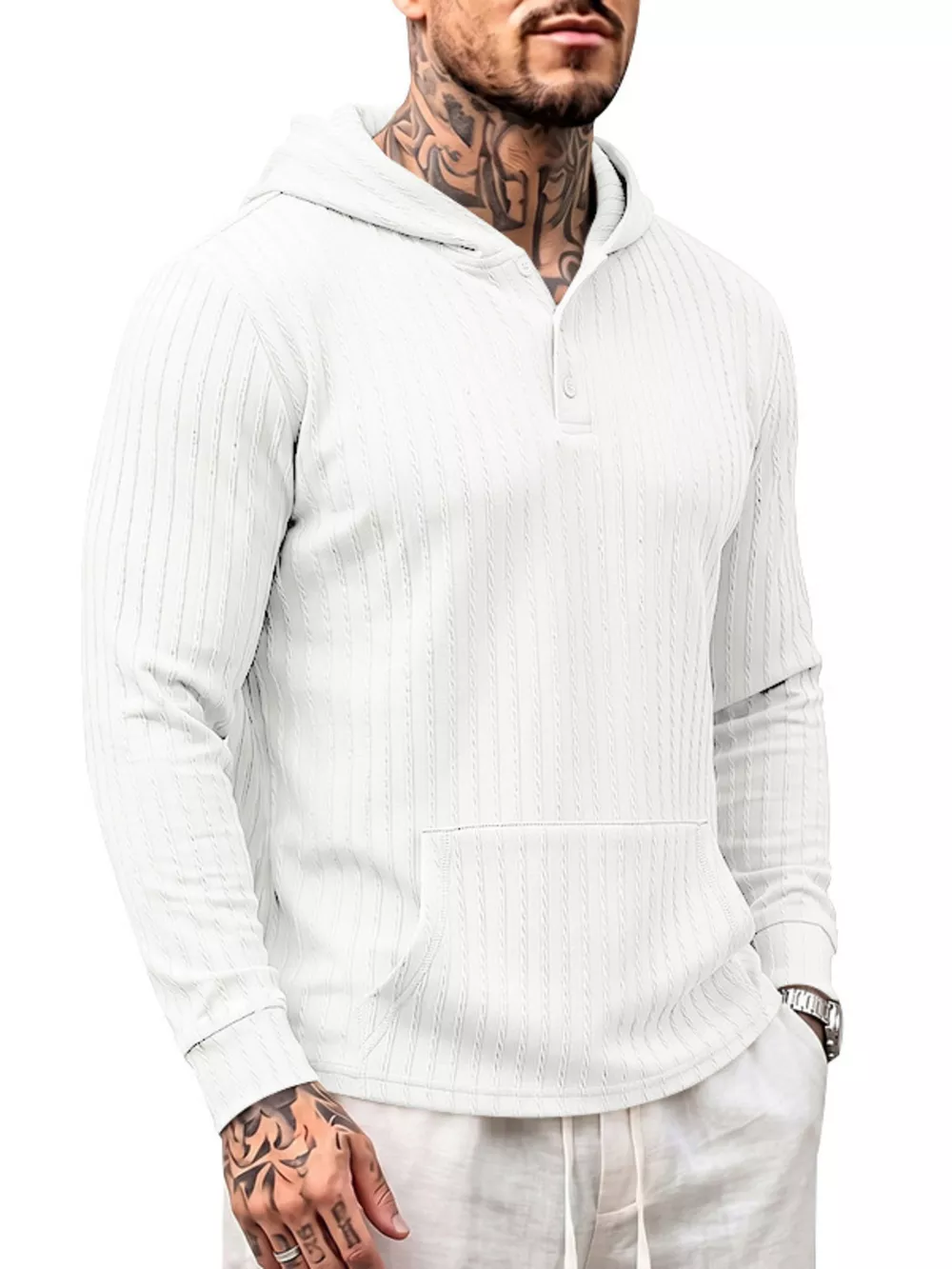 Men's Full Size Casual Kangaroo Pocket Knit Hoodie Plus Size, image 2