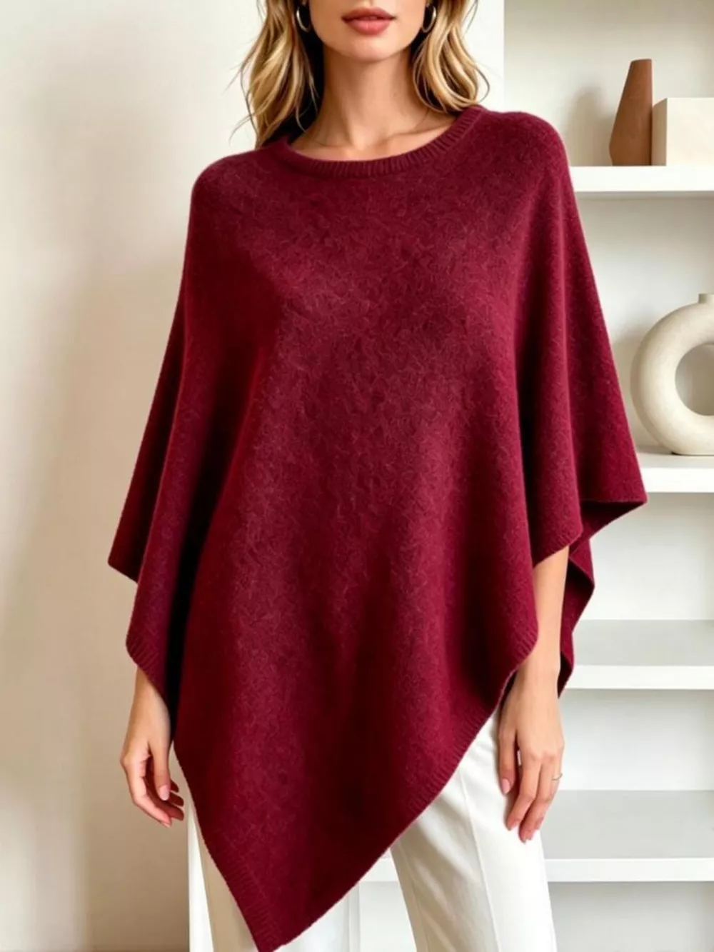 Asymmetrical Hem Knit Poncho, image 5