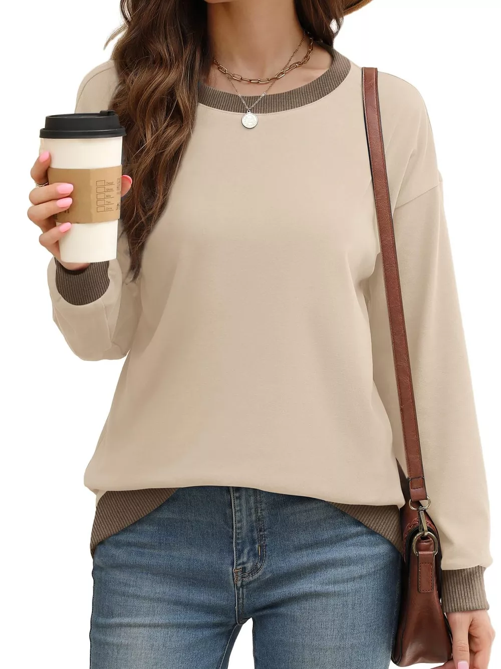 Contrast Trim Crew Neck Casual Sweatshirt, image 18