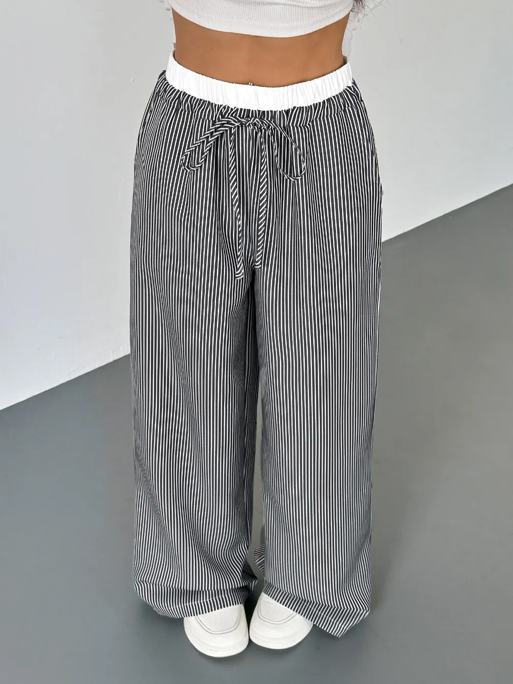 Striped Wide Leg Drawstring Pants, image 4