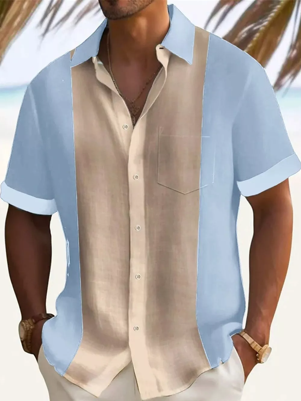 Men's Full Size Color Block Short Sleeve Shirt Plus Size, image 7