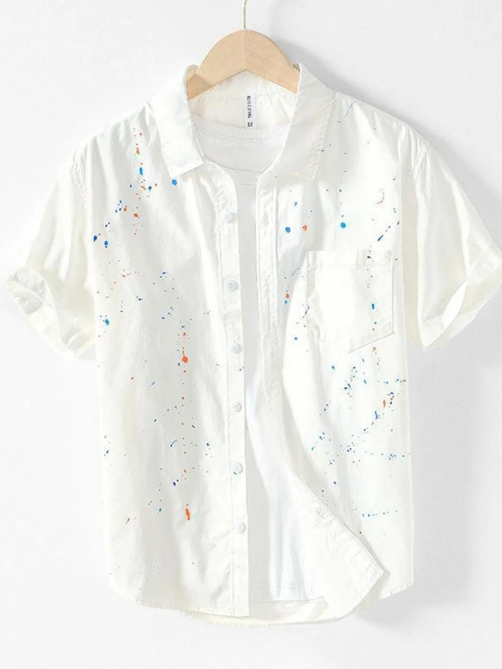 Men's Plus Size Casual Paint Splatter Short Sleeve Button-Up Shirt