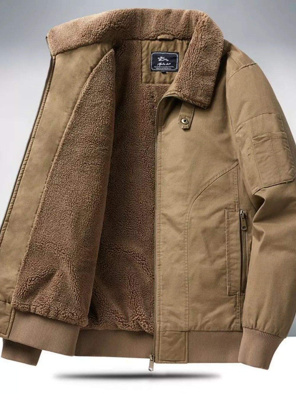 Men's Plus Size Sherpa Lined Zip Up Jacket, image 5