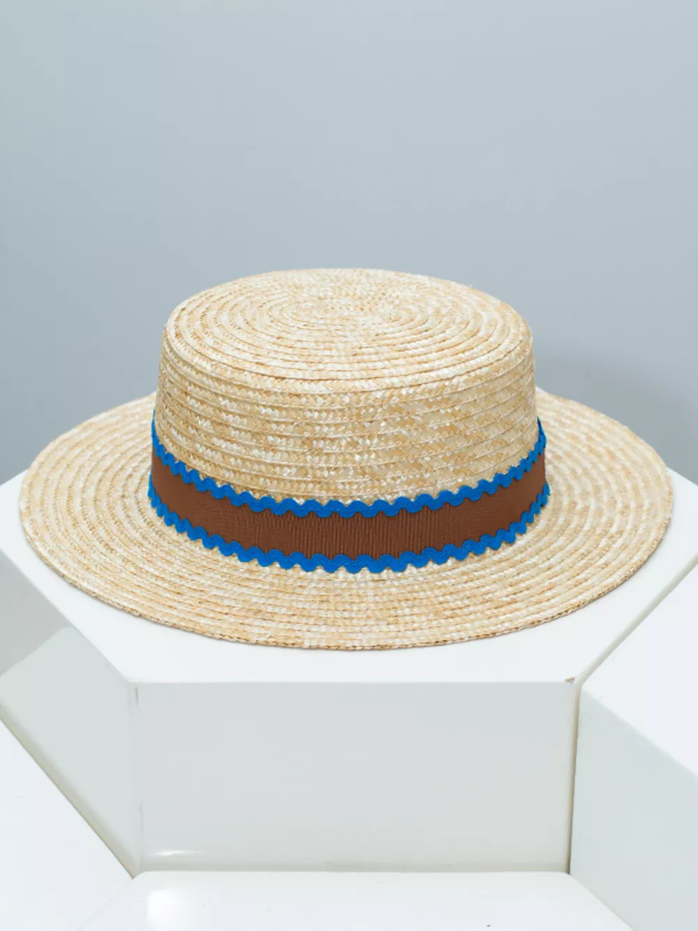 Straw Boater Hat with Decorative Band