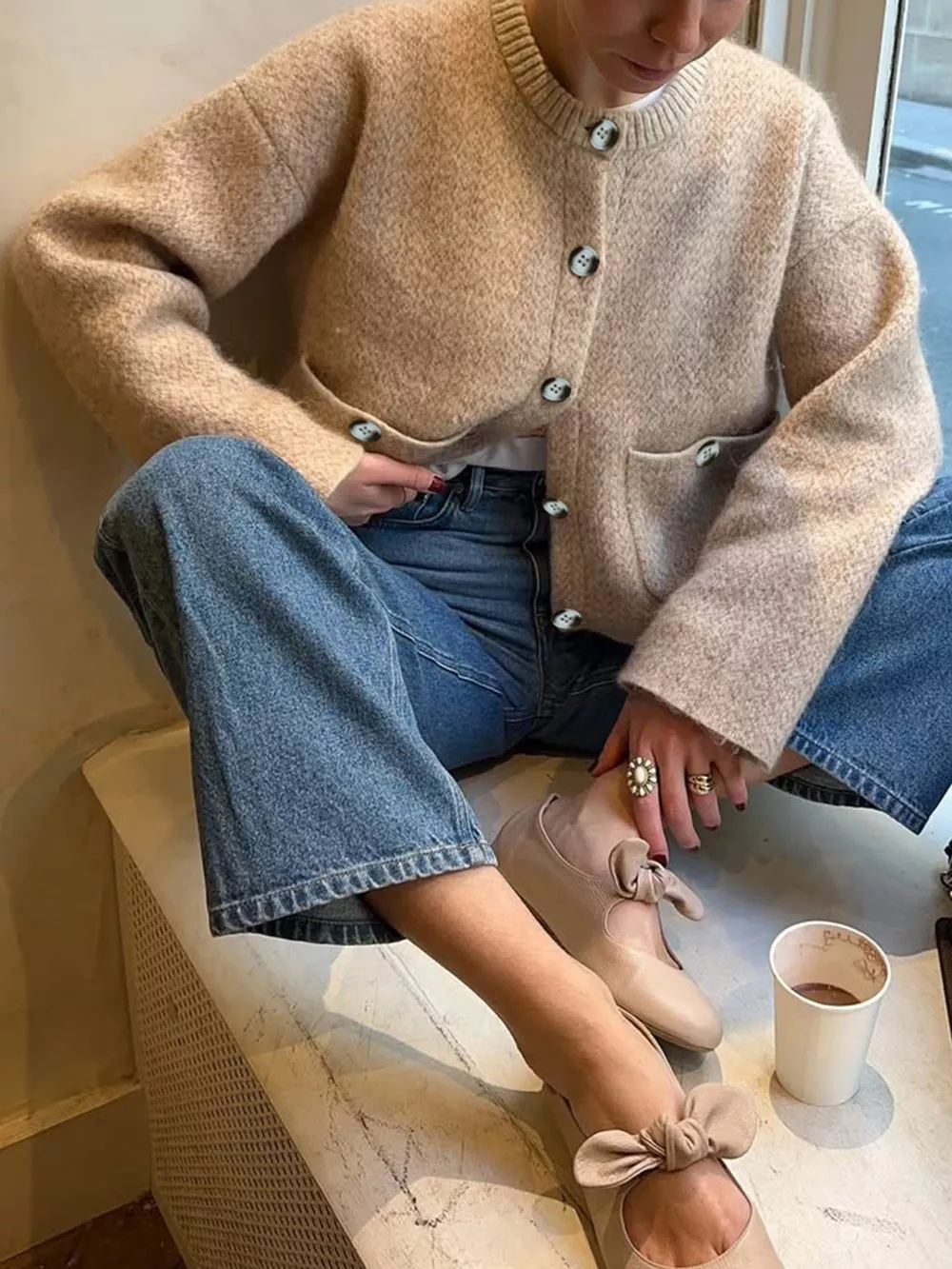 Textured Knit Button-Down Cardigan, image 4