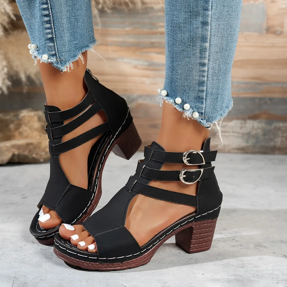 Block Heel Buckle Strap Sandals, image 2