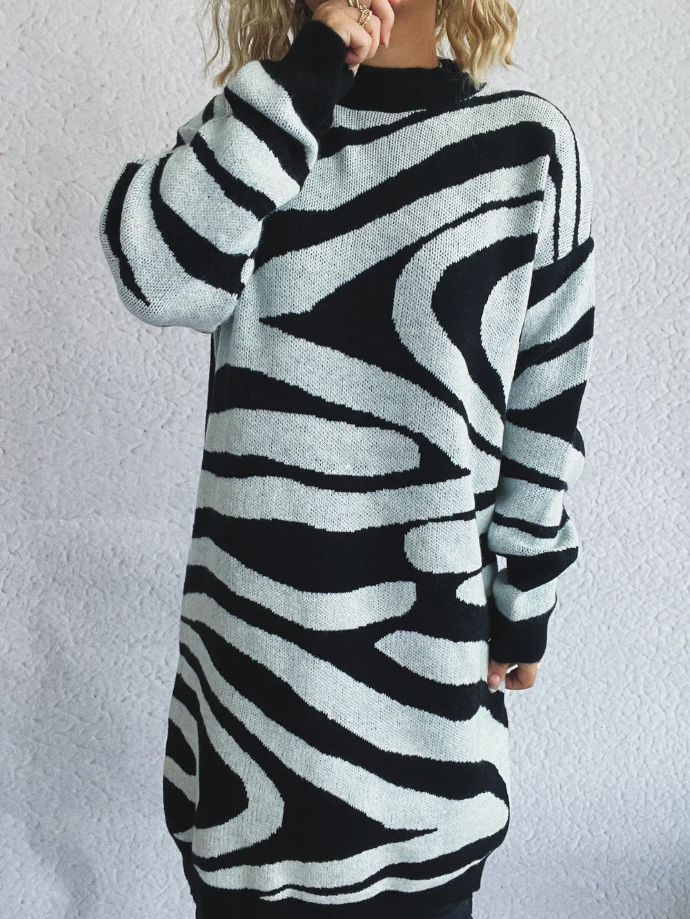 Oversized Zebra Print Long Sleeve Sweater, image 3