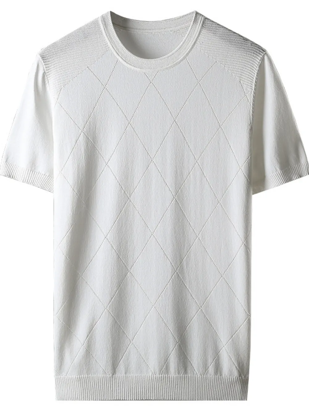 Men's Plus Size Diamond Pattern Knit T-Shirt, image 5