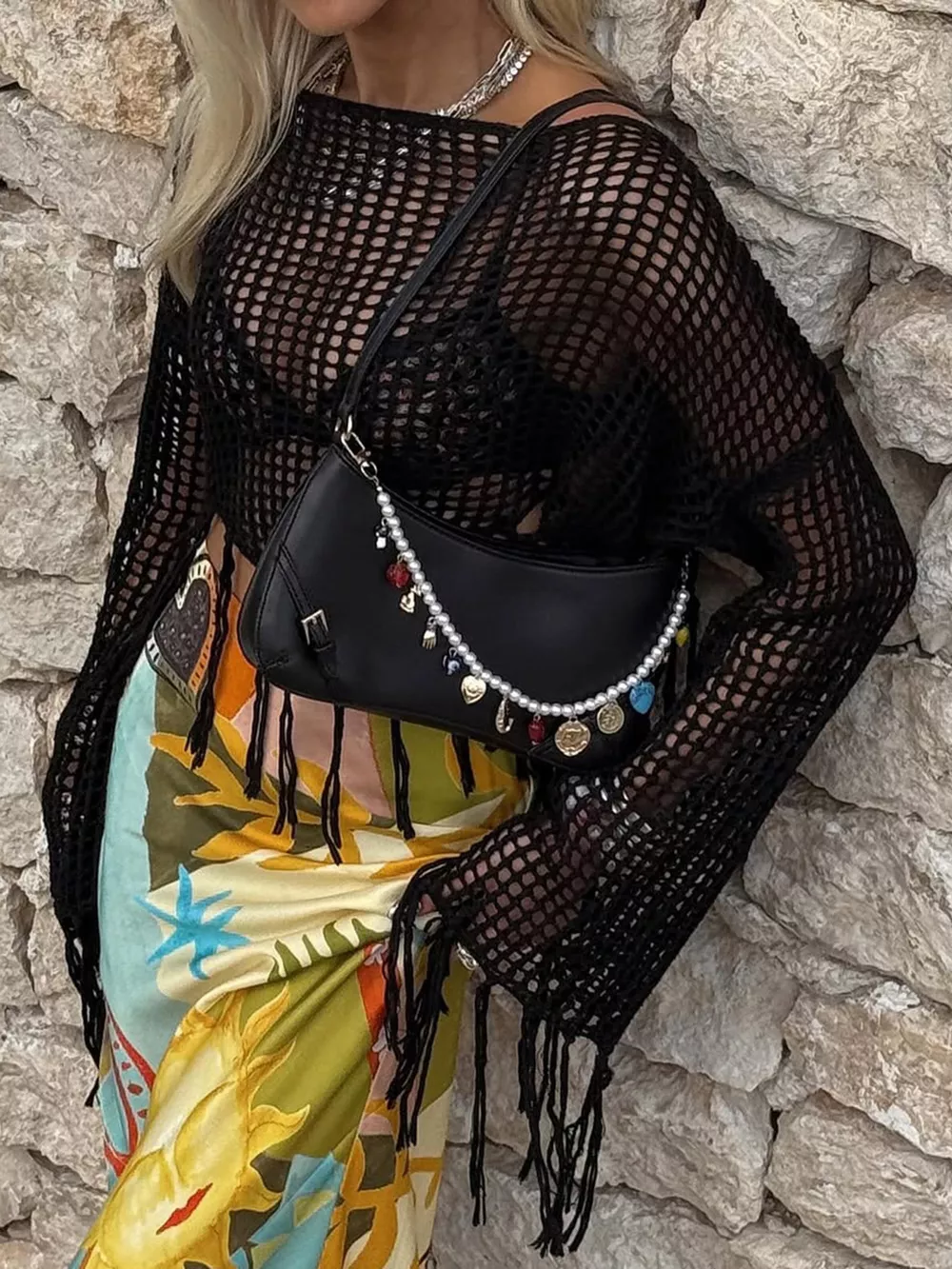 Crochet Knit Fringe Cover Up, image 2