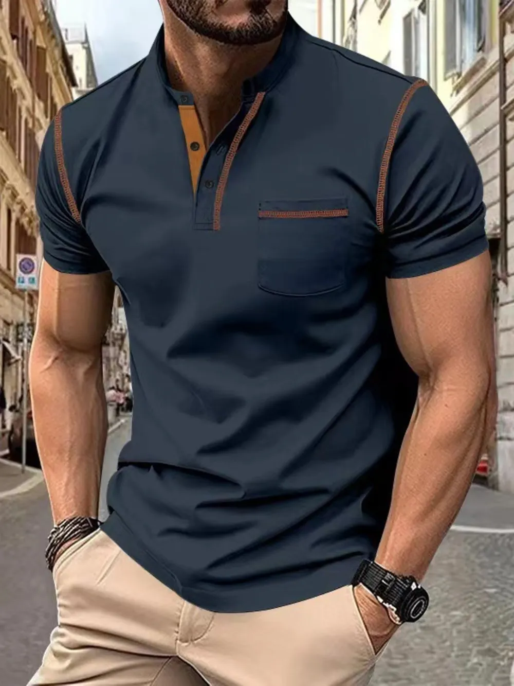 Men's Plus Size Button Detail Short Sleeve Polo, image 4