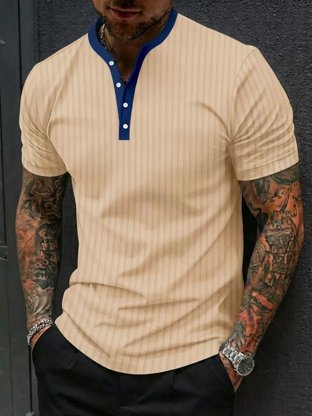 Men's Full Size Striped Short Sleeve Top Plus Size, image 3