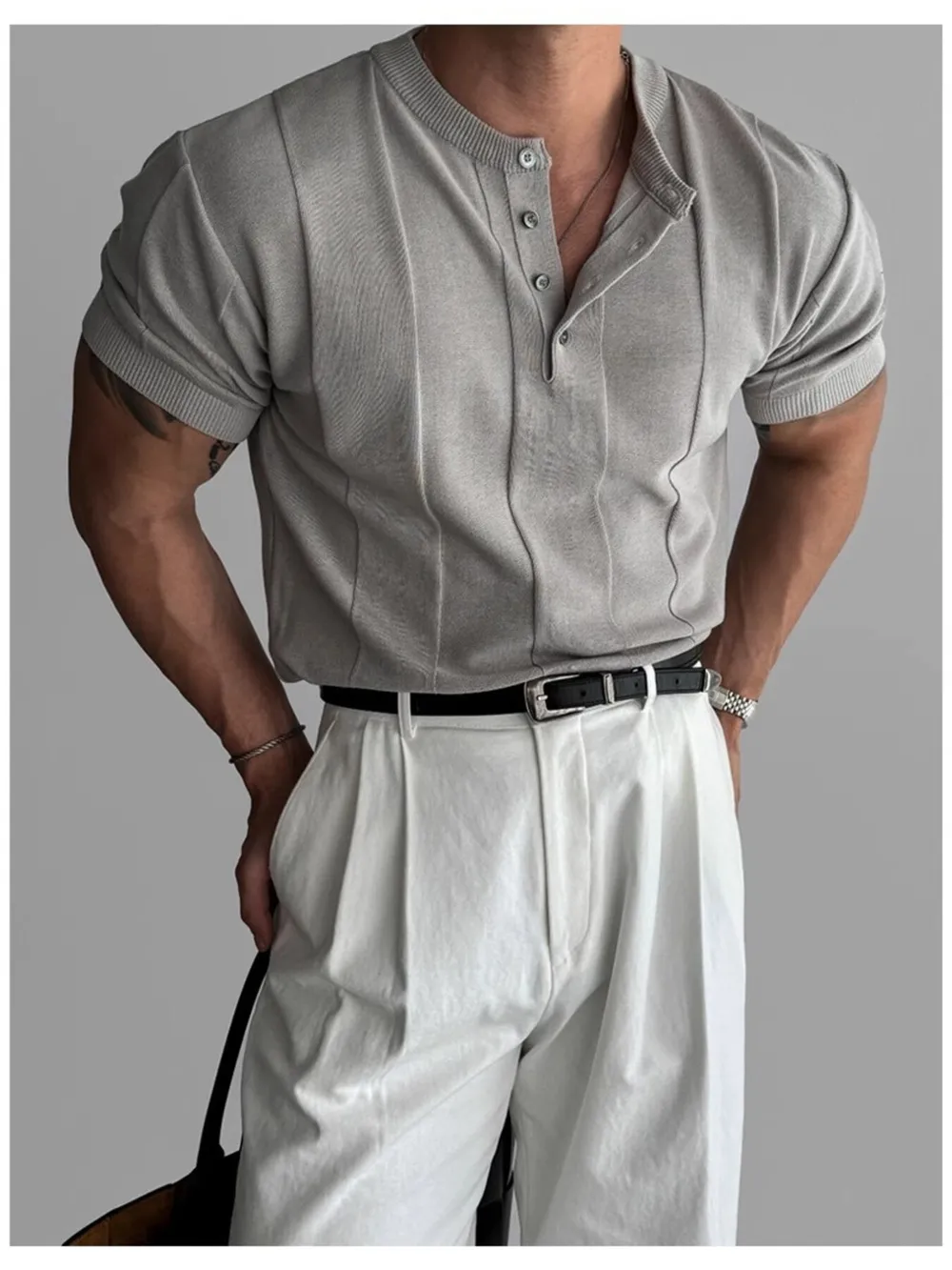 Men's Plus Size Button Detail Short Sleeve Top, image 7