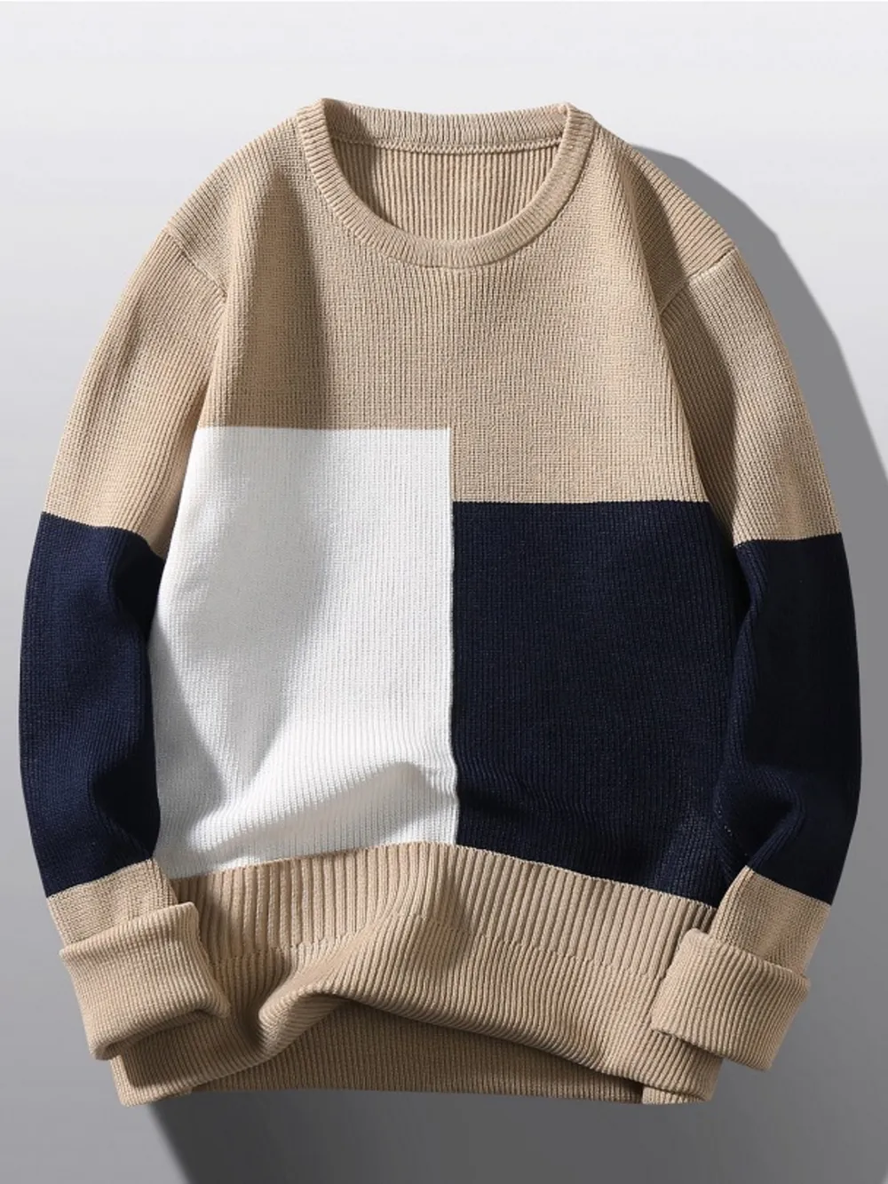 Men's Plus Size Color Block Round Neck Sweater, image 2