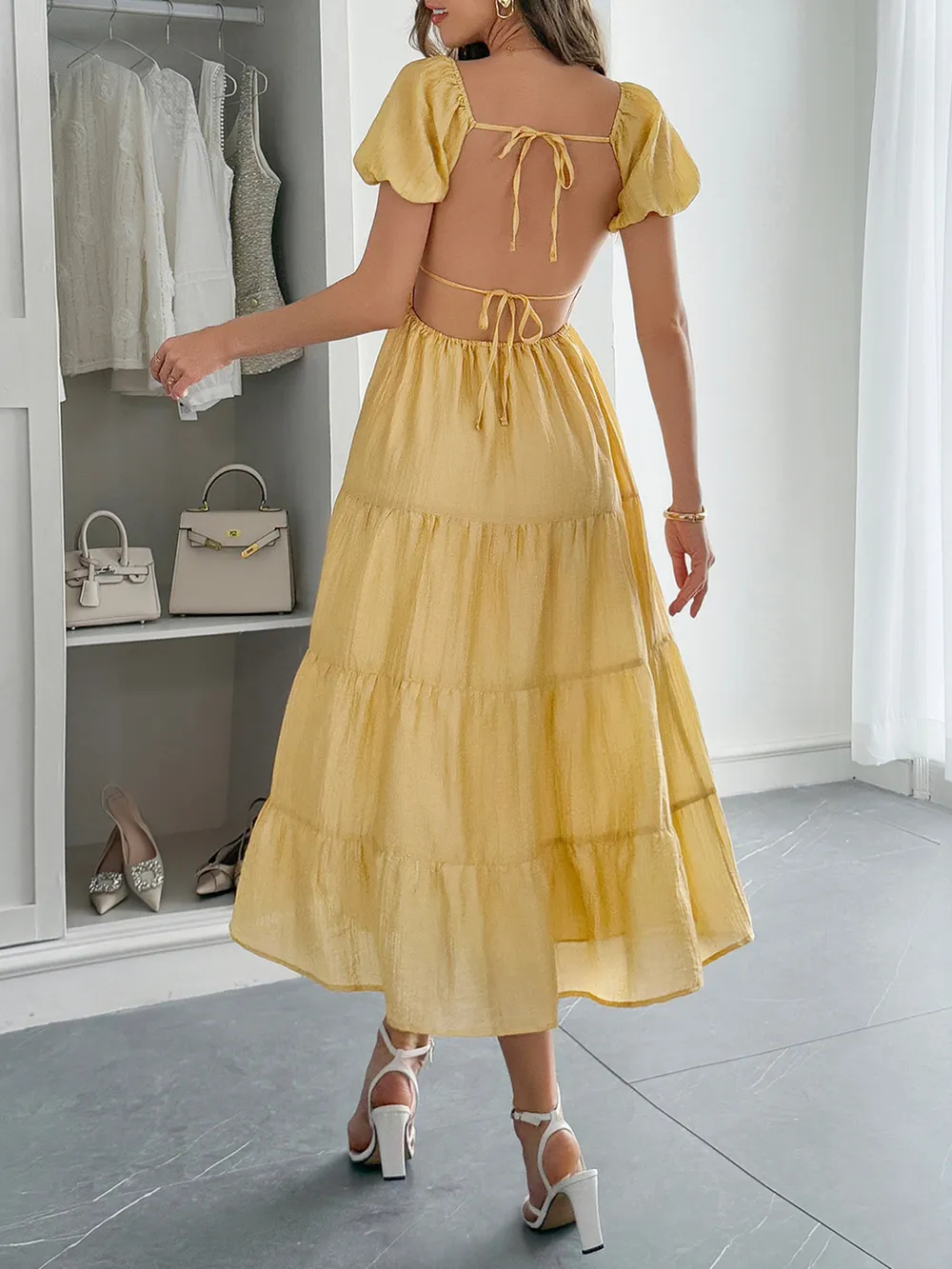 V-Neck Short Sleeve Midi Dress, image 7