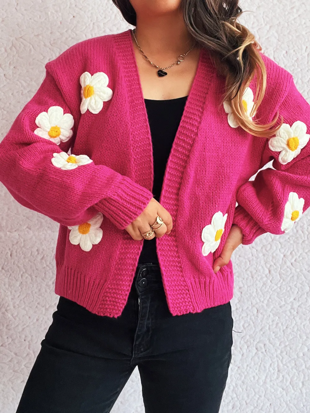 Flower Open Front Long Sleeve Cardigan, image 15
