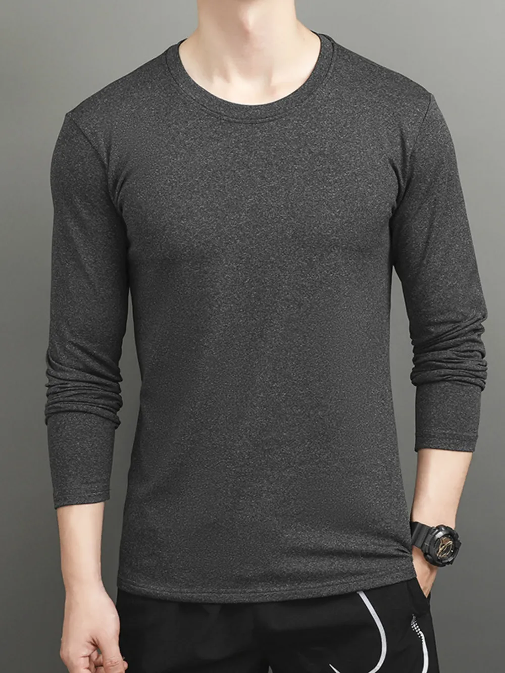 Men's Plus Size Round Neck Long Sleeve T-Shirt, image 5