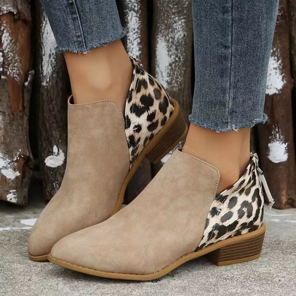 Leopard Point Toe Block Heels Boots, image 5