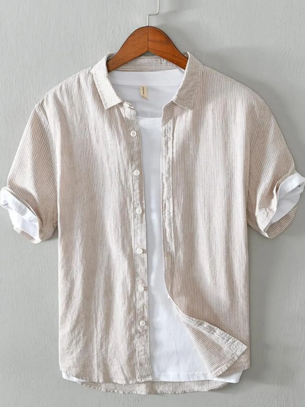 Men's Plus Size Casual Striped Short Sleeve Shirt, image 4