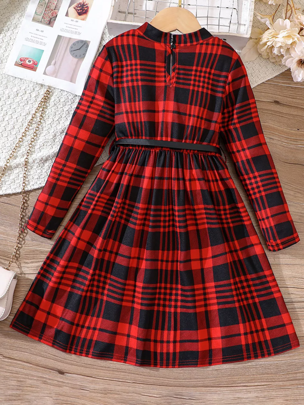 Children's Plaid Print Long Sleeve Dress, image 8