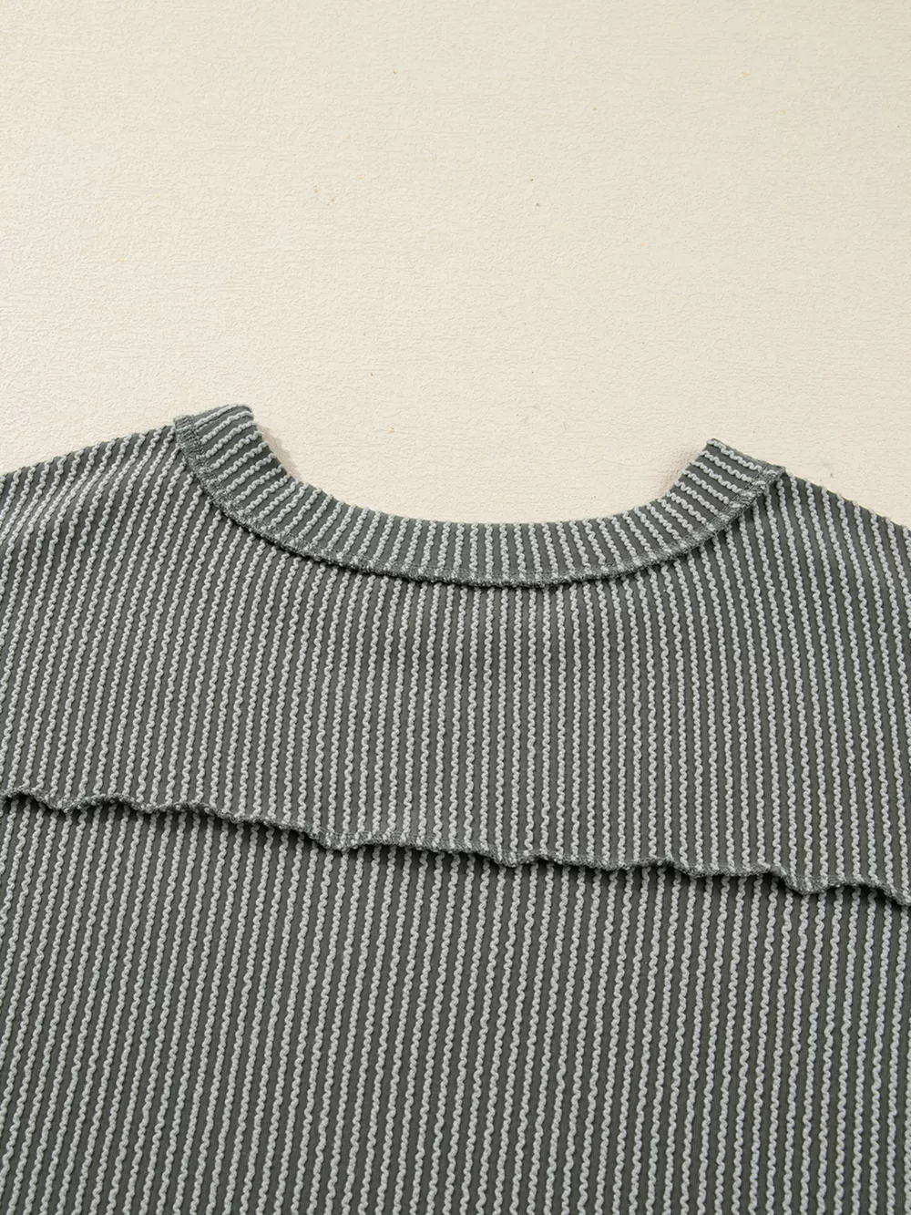 Twist Ribbed Exposed Seam Detail Long Sleeve Loose Top, image 12
