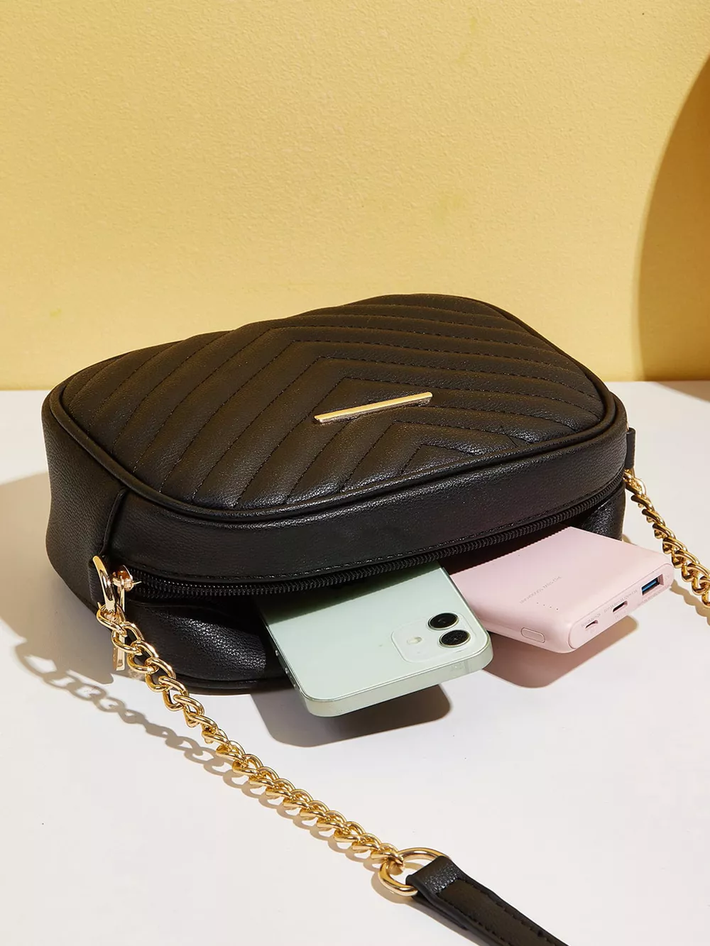 Quilted PU Leather Crossbody Bag with Tassel, image 3